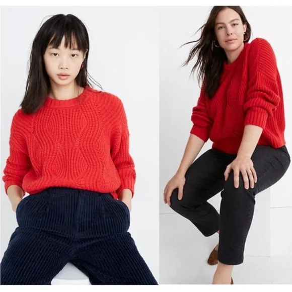BOGO! Madewell Everett Rib-Play Pullover Sweater Red Size Medium - Picture 2 of 10